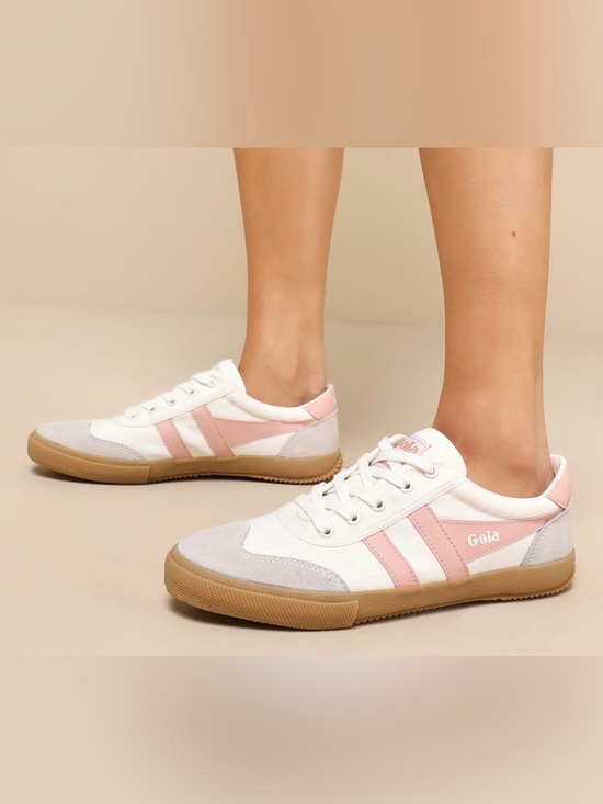 Gola Shoes - Gola Badminton Plimsoll Off White and Pearl Pink Suede Sneakers Size 9